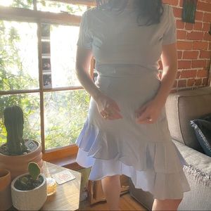 Deaignlab White & Blue Striped Cute Dress